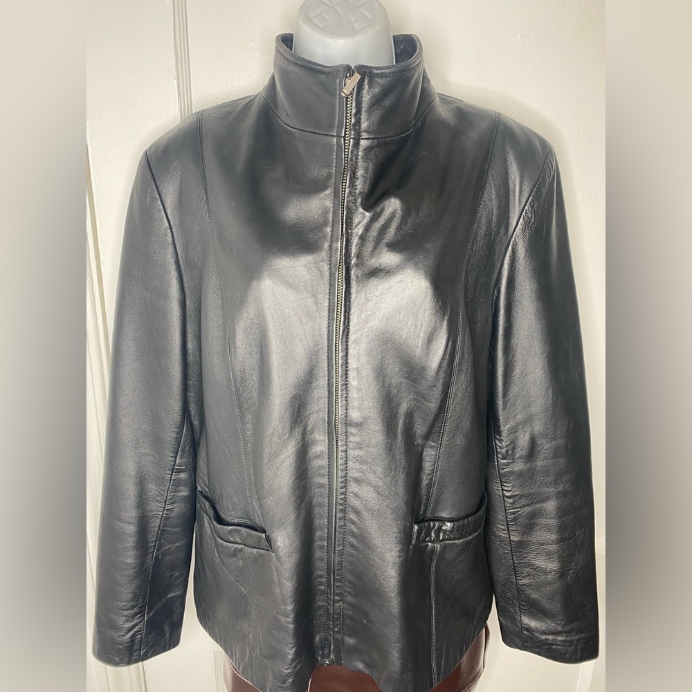 JLC New York L Black Leather Zipper Jacket with Pockets